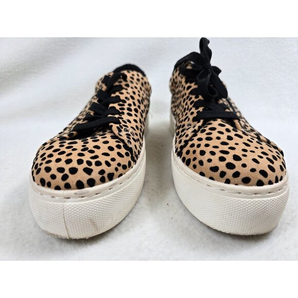 Qupid Leopard Print Sneakers Size 9 Womens Casual Shoes Beige Black Lace-Up - Picture 2 of 7